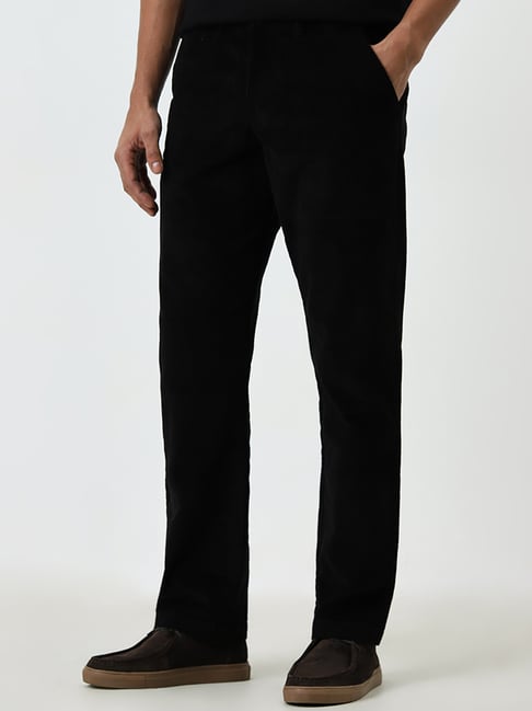 WES Casuals by Westside Black Ribbed Relaxed-Fit Mid-Rise Chinos