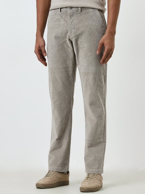 WES Casuals by Westside Grey Ribbed Relaxed-Fit Mid-Rise Chinos