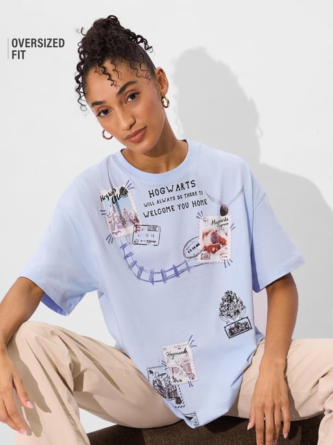 The Souled Store Blue Loose Print T-Shirt