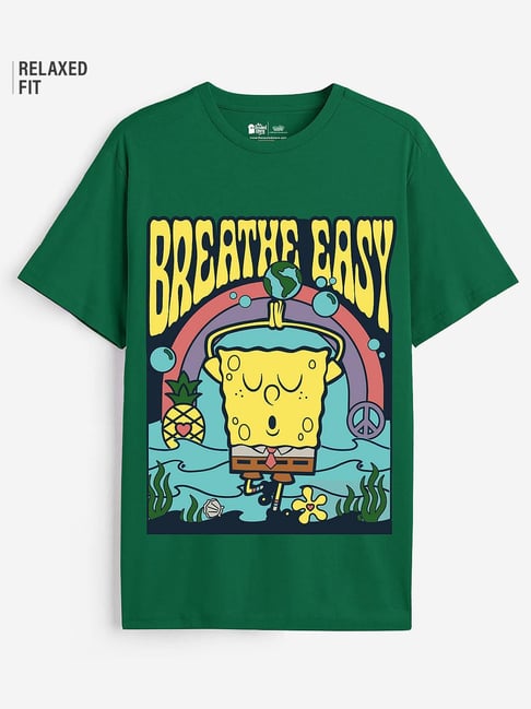 The Souled Store Green Relaxed Print T-Shirt