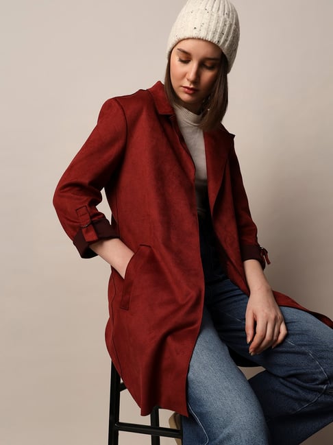 Only Maroon Regular Fit Coat