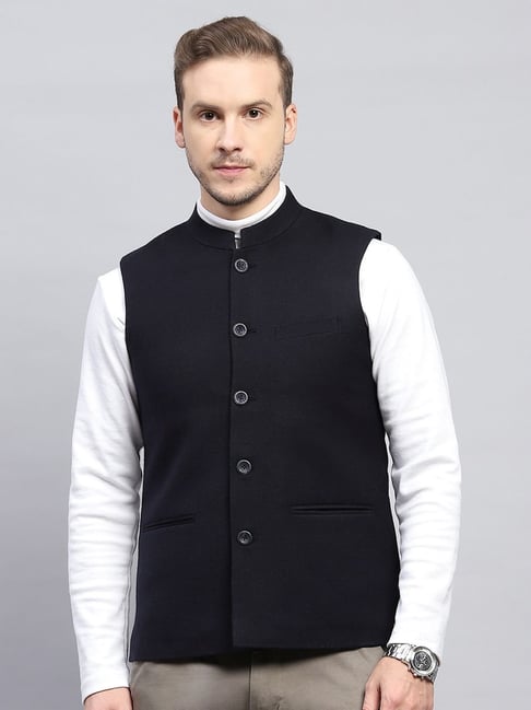 Monte Carlo Navy Blue Regular Fit Nehru Jacket