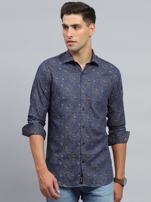 Monte Carlo Blue Cotton Slim Fit Printed Shirt-picture-30