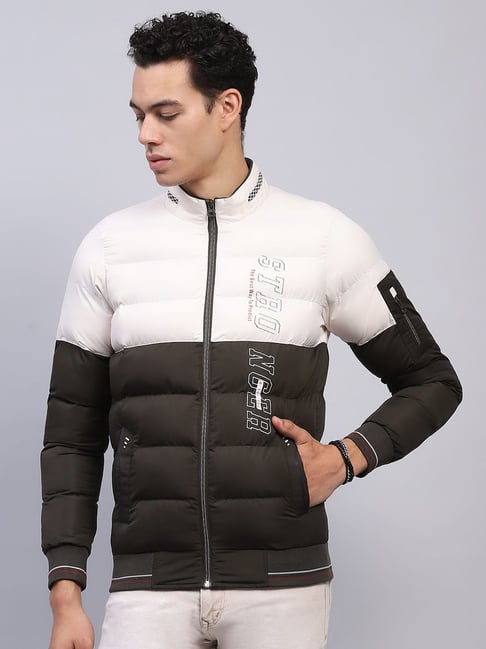 Monte Carlo White & Olive Regular Quilted Puffer Jacket-picture-19