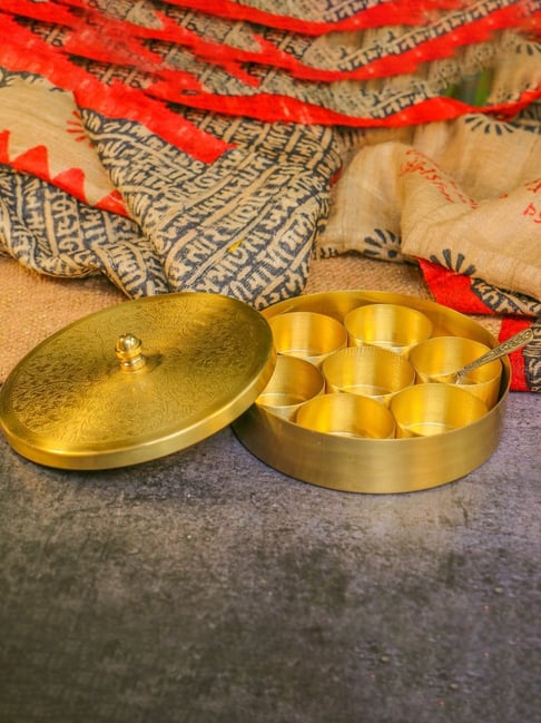 Ambi Classic Gold Brass Churan Box with 7 Container - 6 inch-picture-15