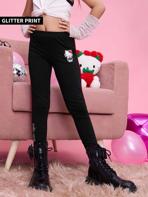 The Souled Store Girls Black Cotton Printed Hello Kitty Leggings-picture-39