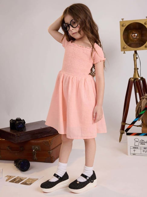 The Souled Store Girls Peach Cotton Solid Dress-picture-30