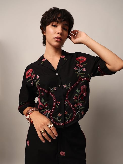 Only Black Cotton Embroidered Shirt-picture-24