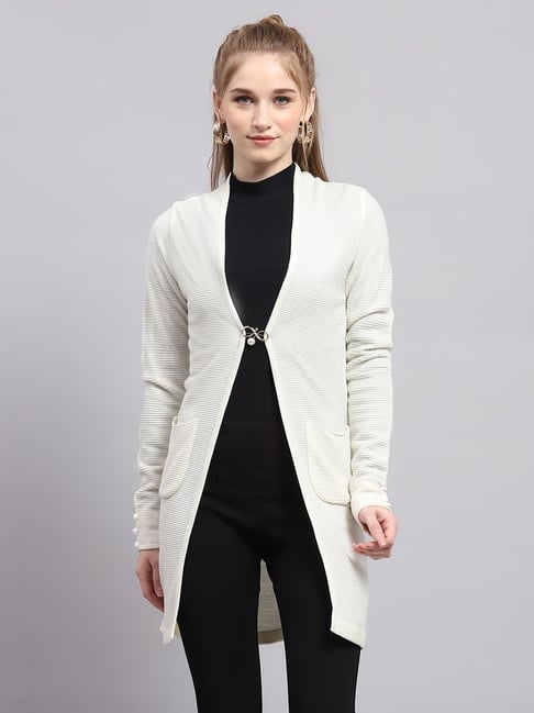 Monte Carlo White Wool Blend Self Full Sleeve Cardigan-picture-22