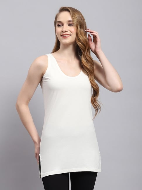 Monte Carlo White Viscose Solid Sleeveless Thermal Vest