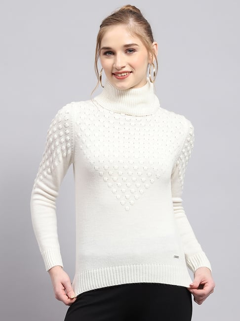 Monte Carlo White Wool Blend Self Full Sleeve Sweater