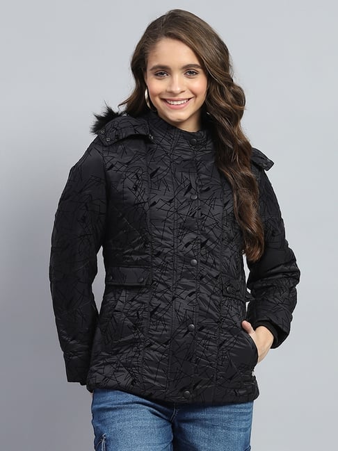 Monte Carlo Black Polyester Blend Printed Full Sleeve Jacket-image-0