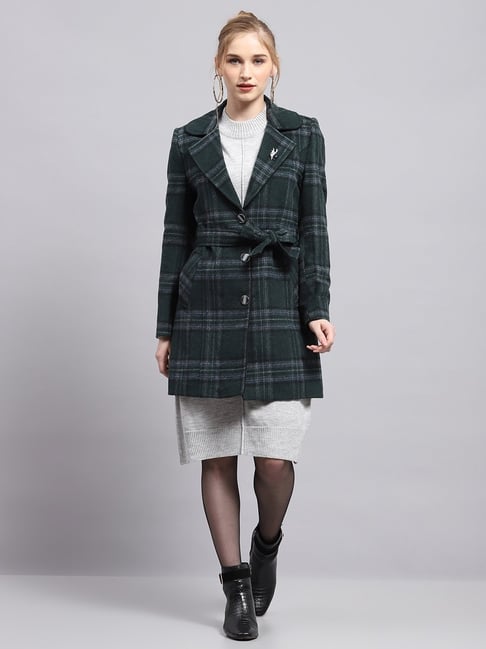 Monte Carlo Green Wool Blend Checks Full Sleeve Coat