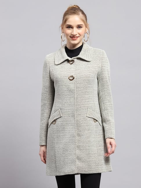 Monte Carlo Grey Wool Blend Self Full Sleeve Coat