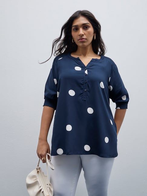 Gia by Westside Navy Polka Dot Printed Blouse