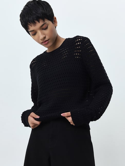 LOV by Westside Black Crochet Detailed Cotton Top