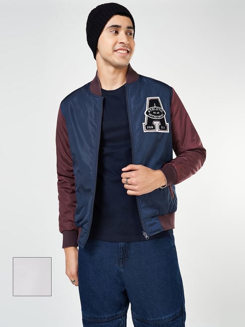 People By Pantaloons Blue Regular Fit Printed Reversible Jacket-picture-27