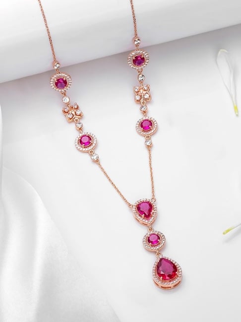 Buy Zavya Alluring Mystery Rose Gold Plated Dark Pink Necklace