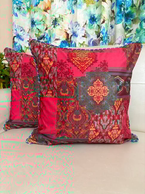 TARA Sparkling Homes Printed Pink Velvet Cushion Cover -  Set of 2
