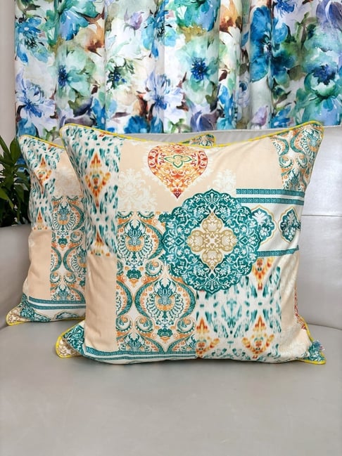 TARA Sparkling Homes Printed Yellow Velvet Cushion Cover - Set of 2-image-46