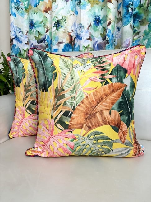 TARA Sparkling Homes Printed Yellow Velvet Cushion Cover - Set of 2-image-47