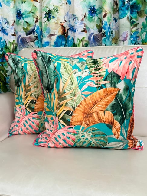 TARA Sparkling Homes Printed Blue Velvet Cushion Cover -  Set of 2-image-29