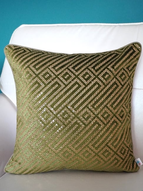 TARA Sparkling Homes Embroidered Peach Velvet Cushion Cover-image-47