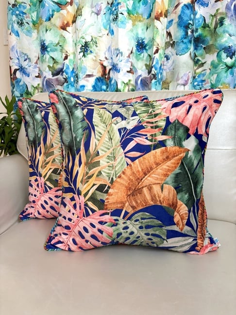 TARA Sparkling Homes Printed Blue Velvet Cushion Cover - Set of 2-picture-45