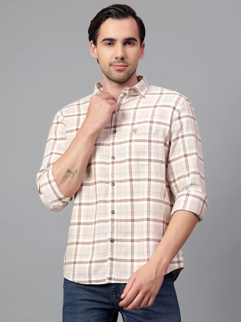 Cantabil Beige Cotton Regular Fit Checks Shirt-picture-12