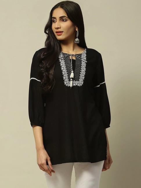 Rangriti Black Embroidered Top