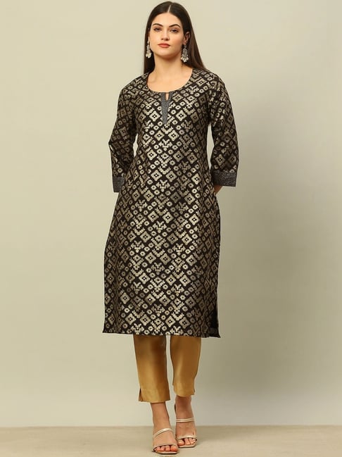 Rangriti Black Cotton Printed Straight Kurta-picture-48