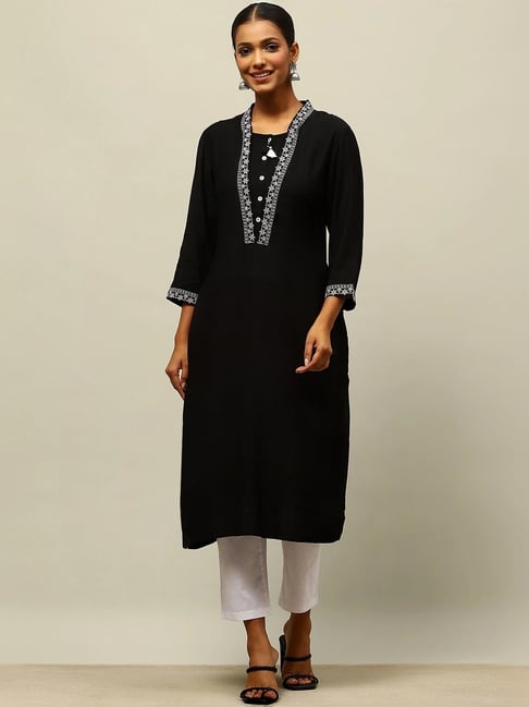 Rangriti Black Straight Kurta-picture-21