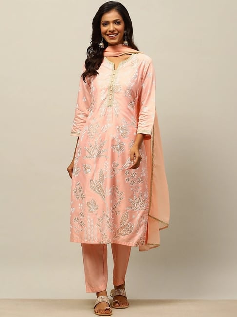 Rangriti Pink Printed Kurta Bottom Dupatta Set