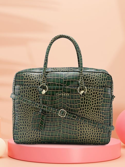 Caprese Faux leather Green Women Laptop Handbag-picture-24