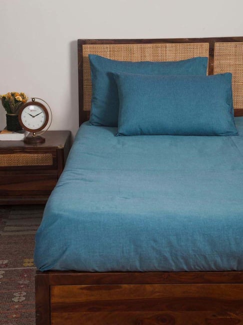 Fabindia Home Navy Cotton 92 TC Woven Pillow Cover - Set of 2