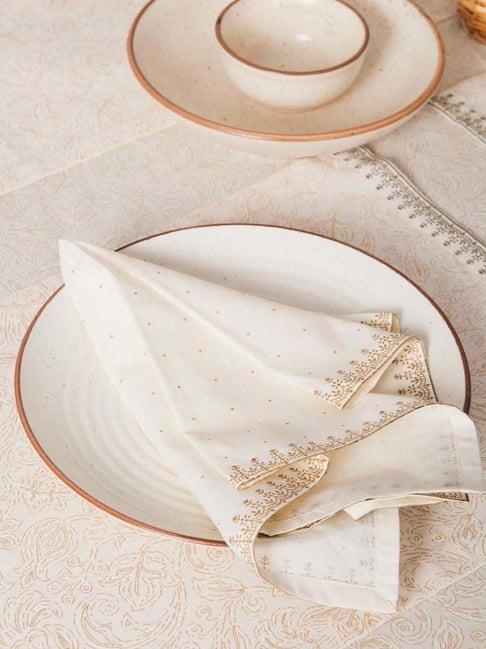 Fabindia Home Onam Off-White Cotton 70 GSM Printed Napkins - Set of 6