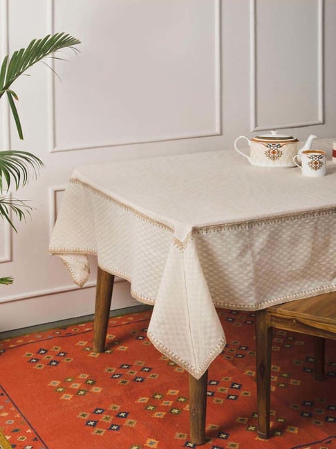 Fabindia Home Onam Off-White Cotton Blend Printed Table Cover- 4 Seater