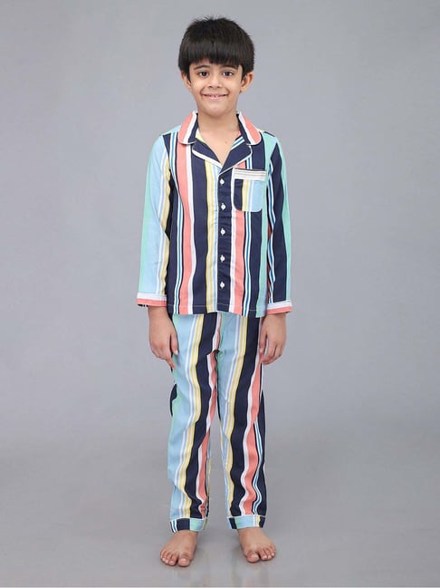 Biglilpeople Boys Multicolor Cotton Printed Full Sleeves Nightsuits