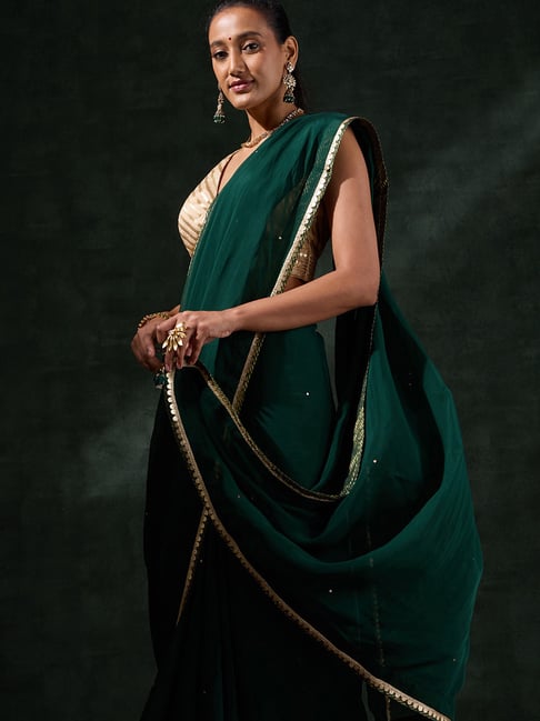 Taneira Dark Green Viscose Organza Regular Fit Saree-picture-44