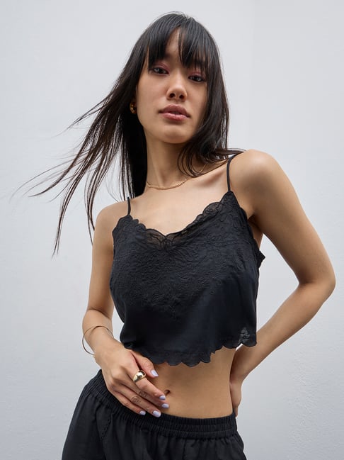 Bombay Paisley by Westside Black Embroidered Cotton Top