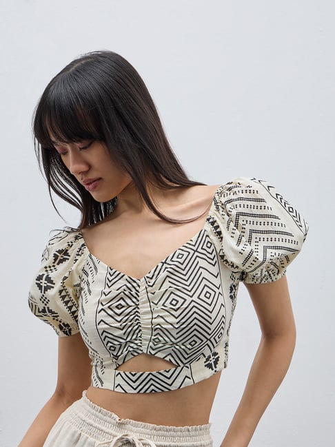 Bombay Paisley by Westside Off-White Printed Cut-Out Cotton Top