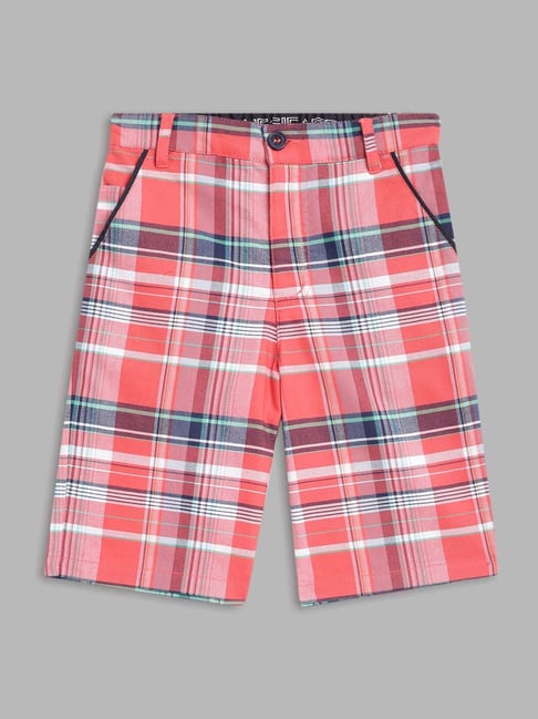 Blue Giraffe Boys Peach Cotton Checks 1 Shorts-picture-18