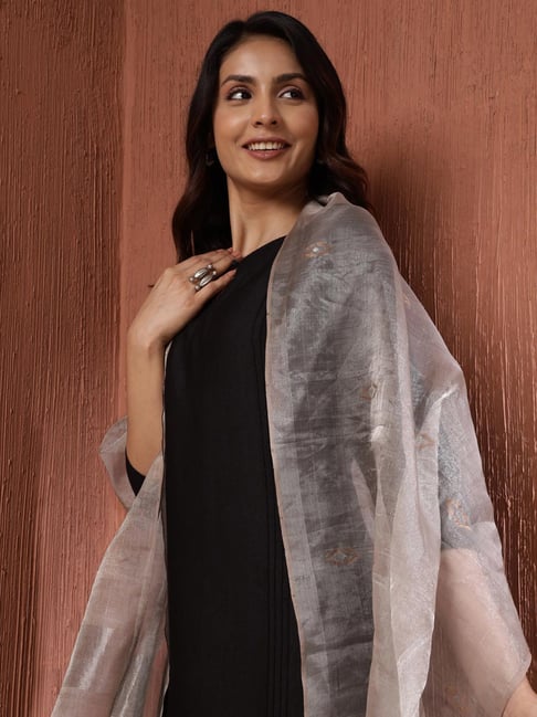 Fabindia Grey Silk Blend Woven Stole-picture-14