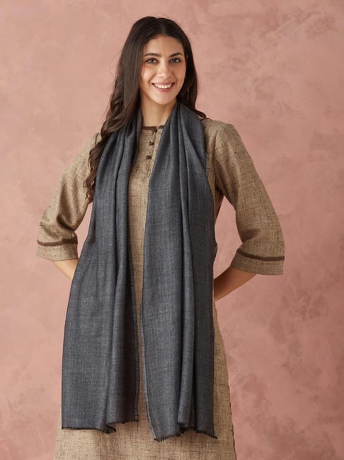 Fabindia Black-Grey Wool Woven Stole-picture-45