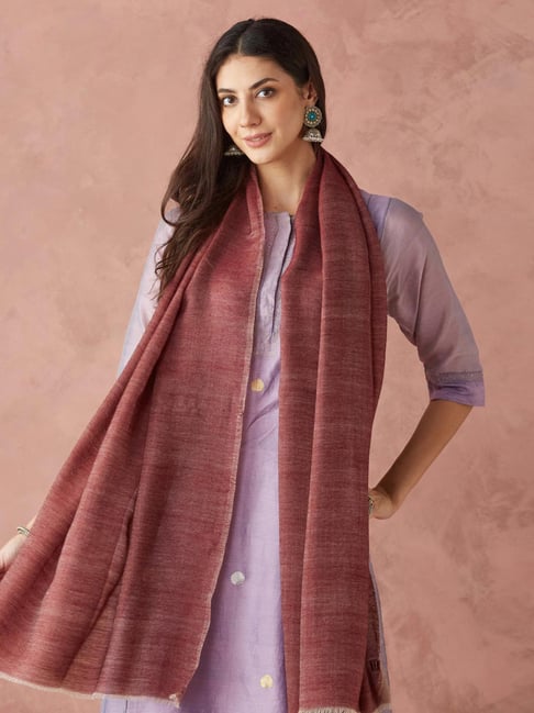 Fabindia Natural-Red Wool Woven Stole