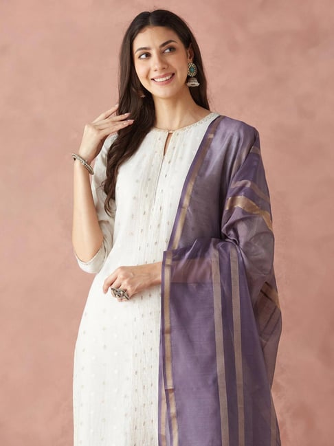 Fabindia Lilac Cotton Silk Blend Woven Dupatta-picture-29