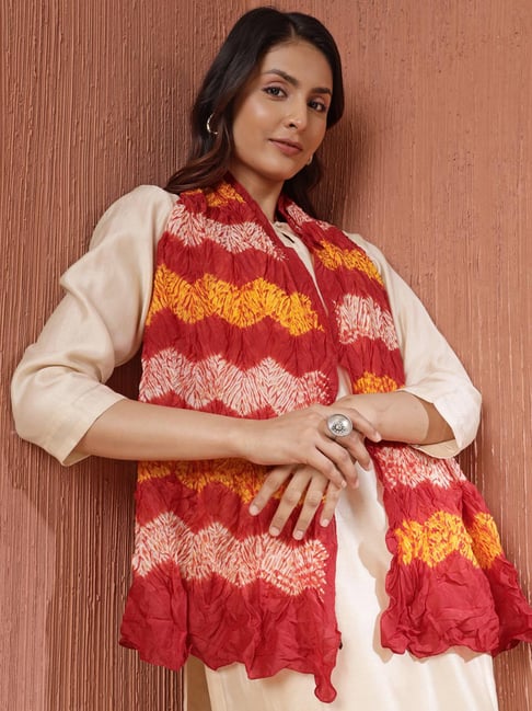Fabindia Red Modal Tie - Dye Stole