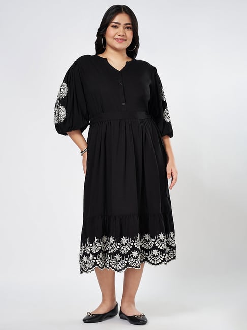 Honey By Pantaloons Black Rayon Regular Fit Casual Dresses
