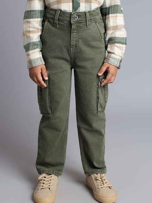 Ed-A-Mamma Boys Olive Green Denim Washed Jeans