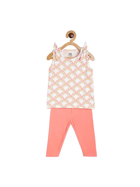 MINIKLUB Girls White & Peach Printed Top with Leggings-image-49